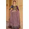 Mauve Smooth Silk Foil Print Work Wedding Wear Gown With Dupatta - 11627202220