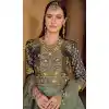 Green Smooth Silk Foil Print Work Wedding Wear Designer Gown With Dupatta - 11627202221