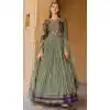 Green Smooth Silk Foil Print Work Wedding Wear Designer Gown With Dupatta - 11627202221