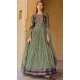 Green Smooth Silk Foil Print Work Wedding Wear Designer Gown With Dupatta - 11627202221