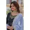 Faux Blooming Embroidered Party Wear Plus Size Palazzo Salwar Suit In Navy Blue - 11631202230