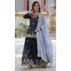 Faux Blooming Embroidered Party Wear Plus Size Palazzo Salwar Suit In Navy Blue - 11631202230