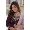 Faux Blooming Embroidered Party Wear Plus Size Palazzo Salwar Suit In Wine - 11631202231