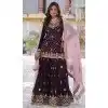 Faux Blooming Embroidered Party Wear Plus Size Palazzo Salwar Suit In Wine - 11631202231