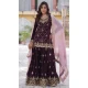 Faux Blooming Embroidered Party Wear Palazzo Salwar Suit In Wine - 11631202231