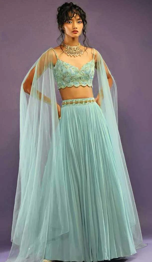 Faux Georgette Embroidery Work Party Wear Lehenga Choli In Turquoise - 11671202450