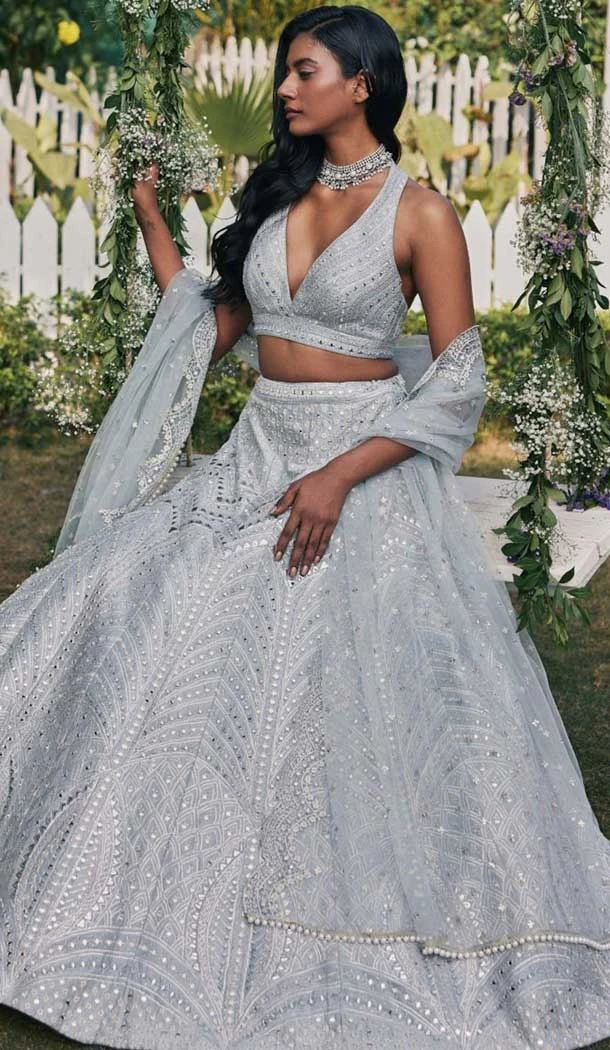 Banglori Silk Sequins Work Party Wear Lehenga Choli In Grey - 11671202452