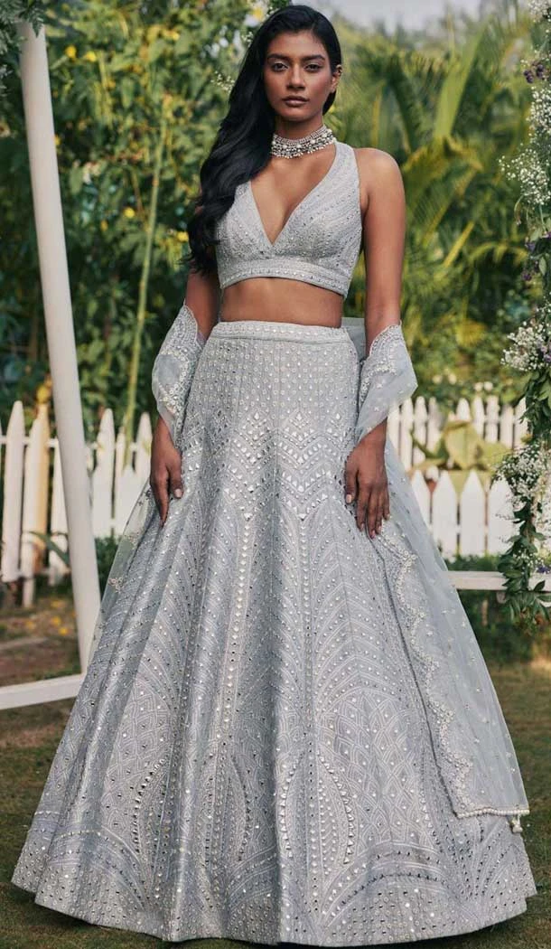 Banglori Silk Sequins Work Party Wear Lehenga Choli In Grey - 11671202452
