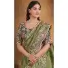Mehendi Green Glass Tissue Stone Work Wedding Wear Plus Size Saree - 11601202068