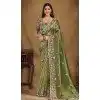 Mehendi Green Glass Tissue Stone Work Wedding Wear Plus Size Saree - 11601202068