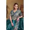 Teal Blue Crush Satin Silk Stone Work Wedding Wear Plus Size Saree - 11601202069