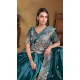 Teal Blue Crush Satin Silk Stone Work Wedding Wear Saree - 11601202069