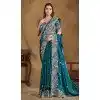 Teal Blue Crush Satin Silk Stone Work Wedding Wear Plus Size Saree - 11601202069