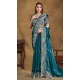Teal Blue Crush Satin Silk Stone Work Wedding Wear Saree - 11601202069