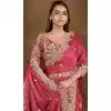 Red Two Tone Satin Silk Stone Work Wedding Wear Plus Size Saree - 11601202070