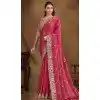 Red Two Tone Satin Silk Stone Work Wedding Wear Plus Size Saree - 11601202070