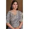 Grey Pure Organza Silk Stone Work Wedding Wear Plus Size Saree - 11601202071