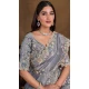Grey Pure Organza Silk Stone Work Wedding Wear Saree - 11601202071