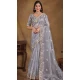 Grey Pure Organza Silk Stone Work Wedding Wear Saree - 11601202071