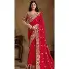 Maroon Two Tone Satin Silk Stone Work Wedding Wear Plus Size Saree - 11601202072
