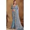 Sky Blue Two Tone Satin Silk Stone Work Wedding Wear Plus Size Saree - 11601202073