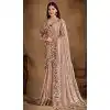 Peach Two Tone Satin Silk Stone Work Wedding Wear Plus Size Saree - 11601202074