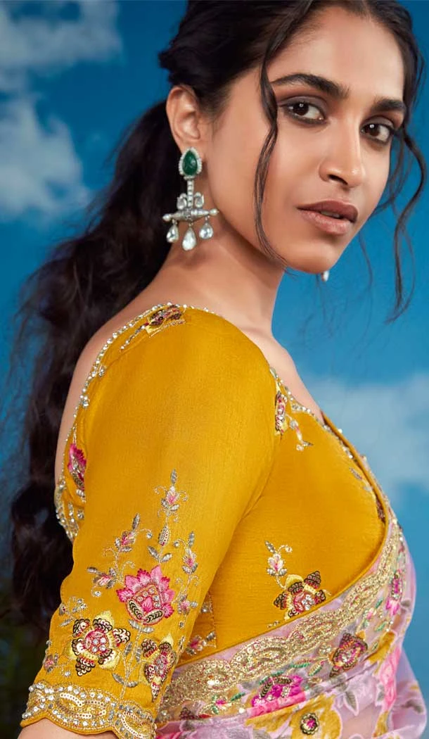 Pure Brasso Embroidery Work Party Wear Saree In Pink - 11602202081
