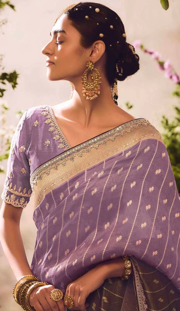 Banarasi Zari Tissue Weaving Work Designer Wear Saree In Lavender - 11603202089