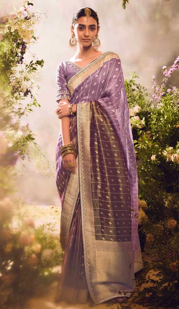 Banarasi Zari Tissue Weaving Work Designer Wear Saree In Lavender - 11603202089