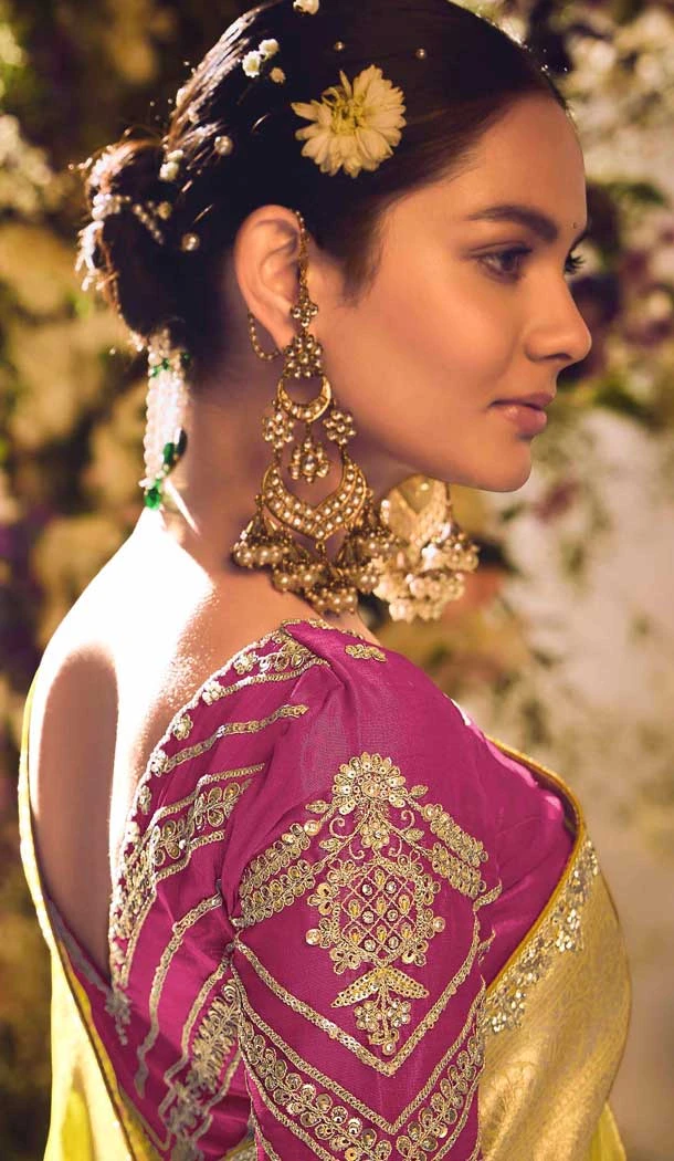 Banarasi Zari Tissue Weaving Work Designer Wear Saree In Yellow - 11603202093