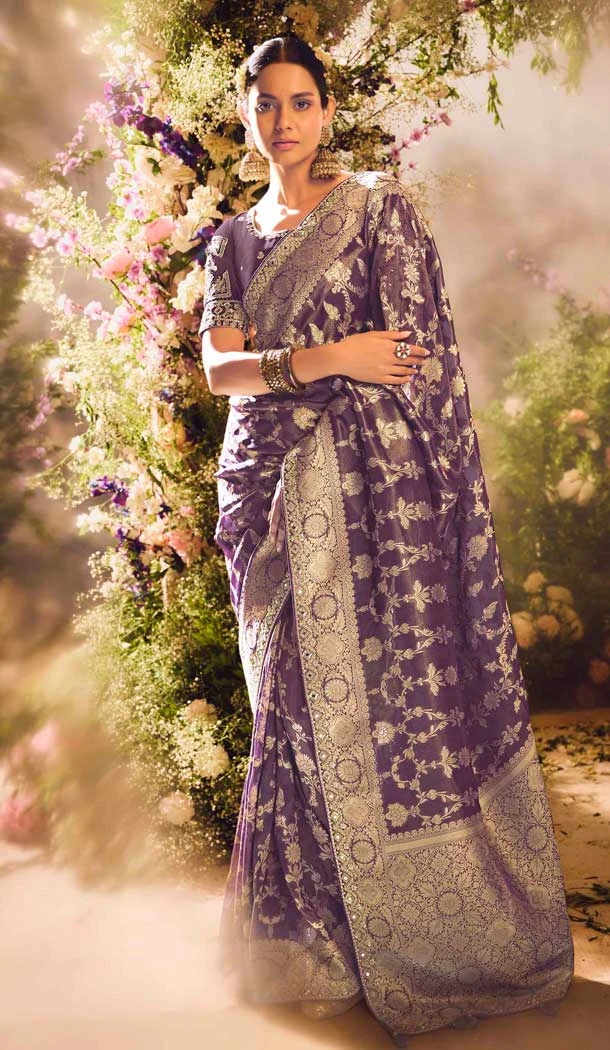 Banarasi Zari Tissue Weaving Work Designer Wear Saree In Purple - 11603202094