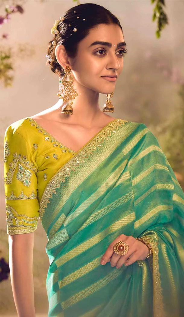 Banarasi Zari Tissue Weaving Work Designer Wear Saree In Rama Green - 11603202096