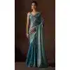 Firozi Blue Satin Silk HandWork Party Wear Plus Size Saree - 11604202100