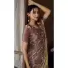 Dark Beige Satin Silk HandWork Party Wear Plus Size Saree - 11604202101