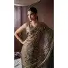 Grey Satin Silk HandWork Party Wear Plus Size Saree - 11604202103