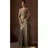 Grey Satin Silk HandWork Party Wear Plus Size Saree - 11604202103