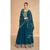 Silk Embroidery Work Party Wear Plus Size Gown In Teal Blue - 11670202444