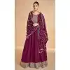 Silk Embroidery Work Party Wear Plus Size Gown In Wine - 11670202447