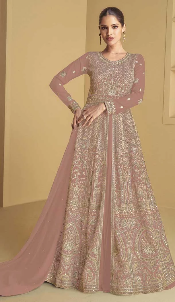 Pink Georgette Zari Work Wedding Wear Anarkali Suit - 11674202464