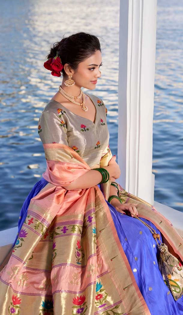 Lavender Jacquard Silk Zari Work Party Wear Lehenga Choli - 11705202629