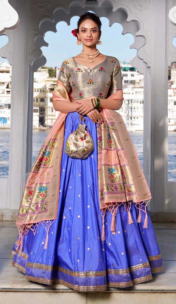 Lavender Jacquard Silk Zari Work Party Wear Lehenga Choli - 11705202629