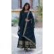 Rama Blue Faux Blooming Zari Work Party Wear Gown With Dupatta - 11713202675