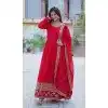 Red Faux Blooming Zari Work Party Wear Plus Size Gown With Dupatta - 11713202676