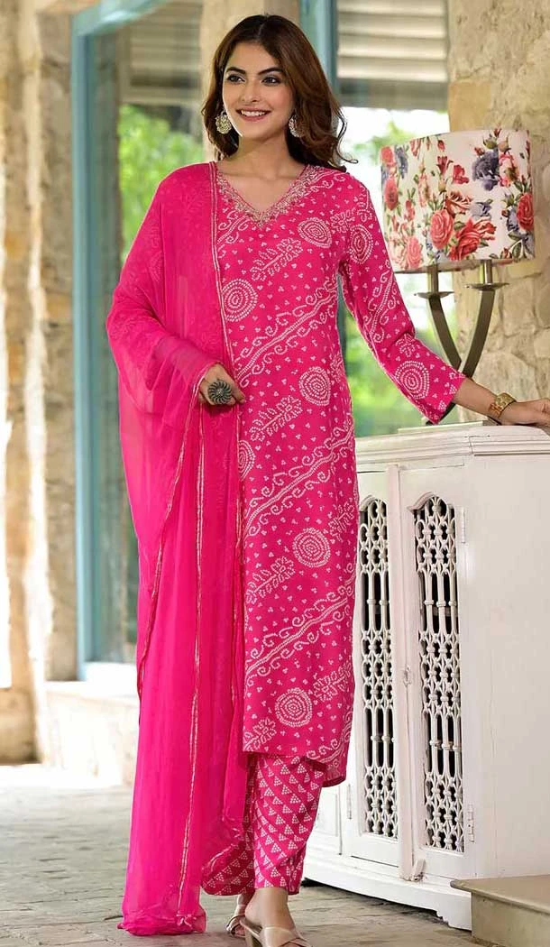 Cotton Printed Work Party Wear Salwar Suit In Pink - 11724202772