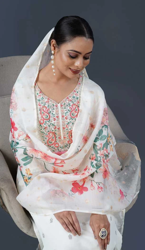 Silk Sequins Work Pakistani Style Salwar Suit In White - 11728202780