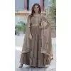 Beige Star Georgette Zari Work Party Wear Plus Size Gown With Dupatta - 11730202797