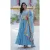 Sky Blue Star Georgette Zari Work Party Wear Plus Size Gown With Dupatta - 11730202800