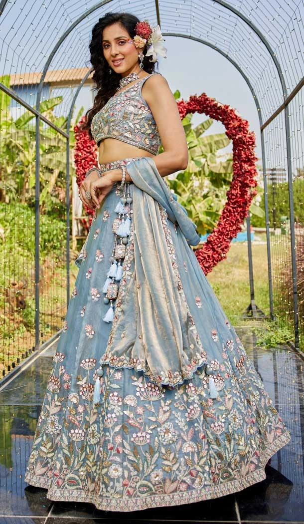 Net Sequance Embroidery Work Designer Lehenga Choli in Blue -1519245344534