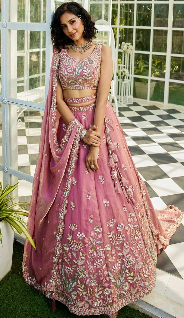 Net Sequence Embroidery Work Designer Lehenga Choli in Pink -1519245344535