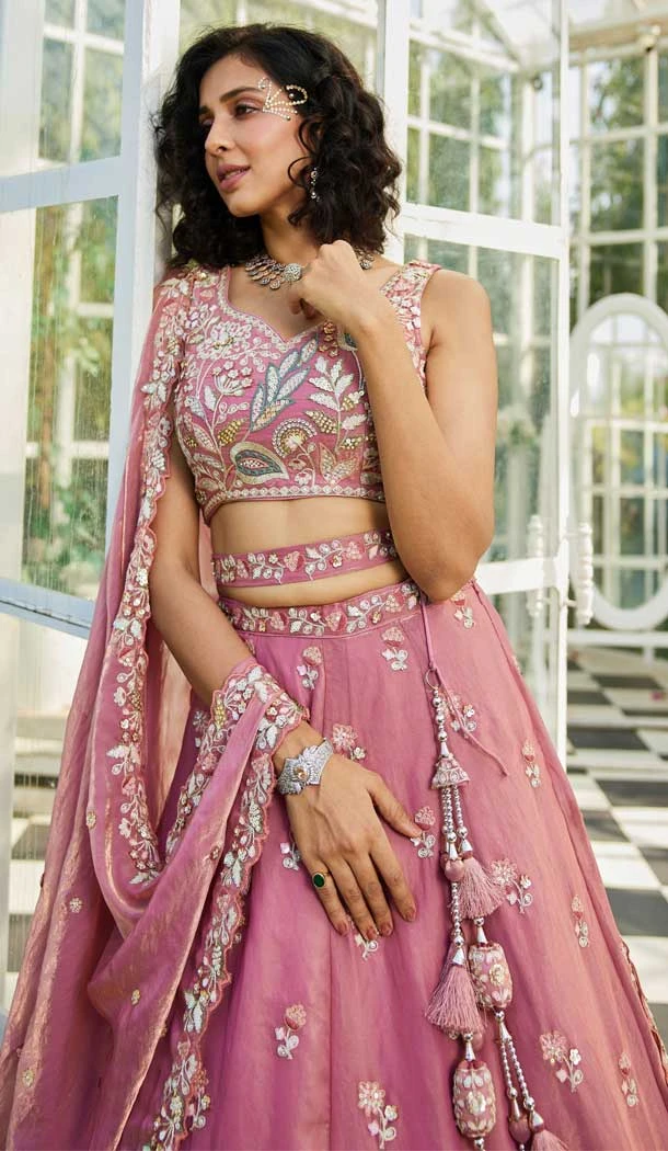 Net Sequence Embroidery Work Designer Lehenga Choli in Pink -1519245344535